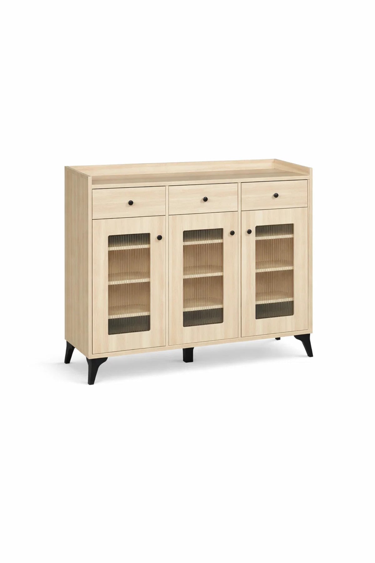 Modern Light Wood Shoe Cabinet with Drawers and Glass Doors - Stylish Entryway Storage Organizer