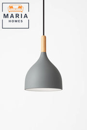 Matte Grey Pendant Light with Wood Neck