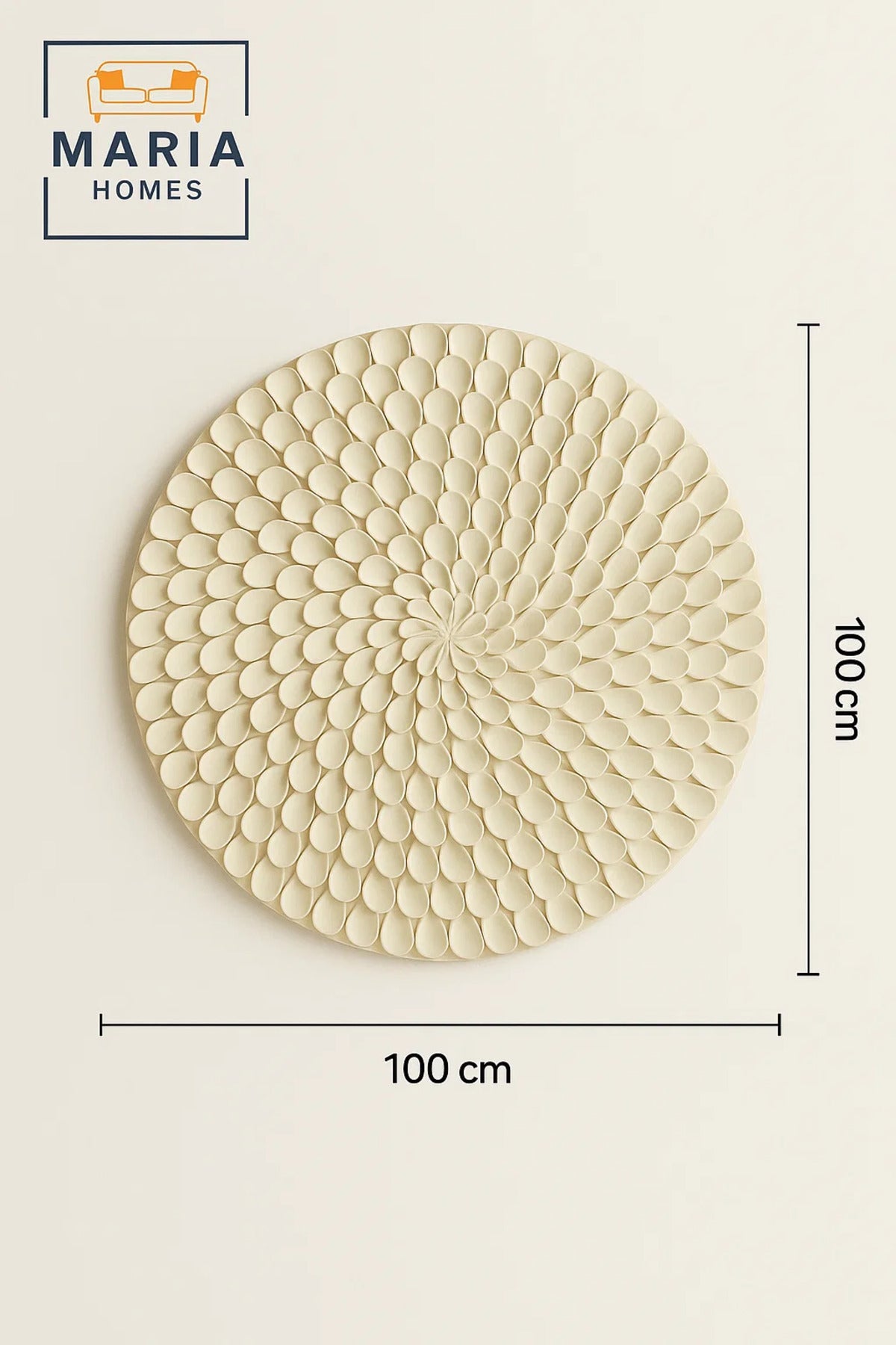 Round 3D White Petal Wall Art with Layered Textured Design-size100*100 CM
