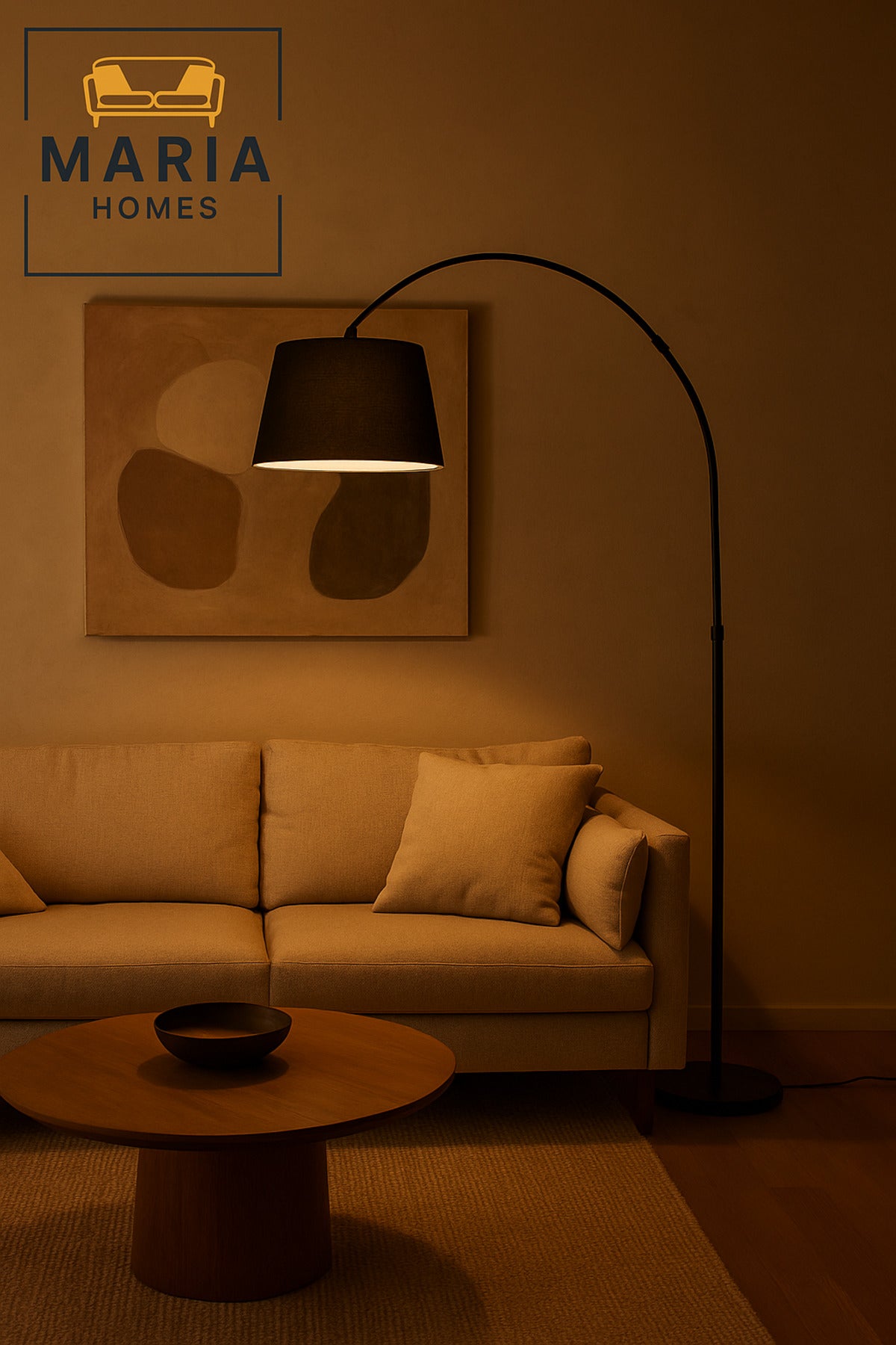 Modern Black Arc Floor Lamp with Black Fabric Shade Ð Stylish Standing Light