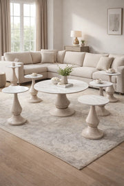 Modern 7-Piece Ceramic centerTable Set with Wood Base - 1 Center & 6 Side Tables for Living Room