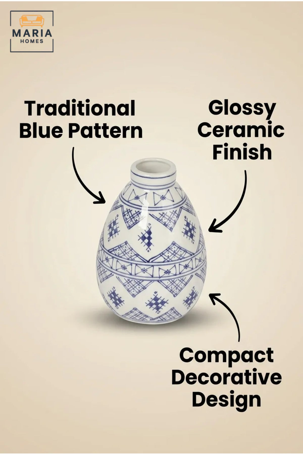 Blue and White Patterned Decorative Vase, Modern Ceramic Teardrop Flower Holder with Narrow Neck for Living Room, Bedroom, Office, Shelf and Table Décor
