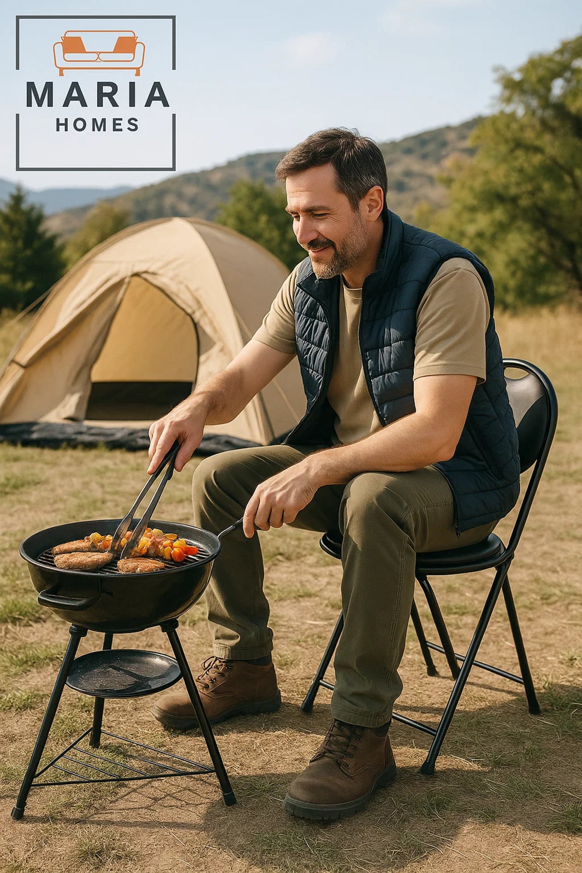 Compact Black Round Folding Chair with Cushioned Seat Ð Ideal for Home & Events