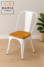 White Industrial Metal Chair with Wooden Seat Ð Modern Vintage Dining Chair
