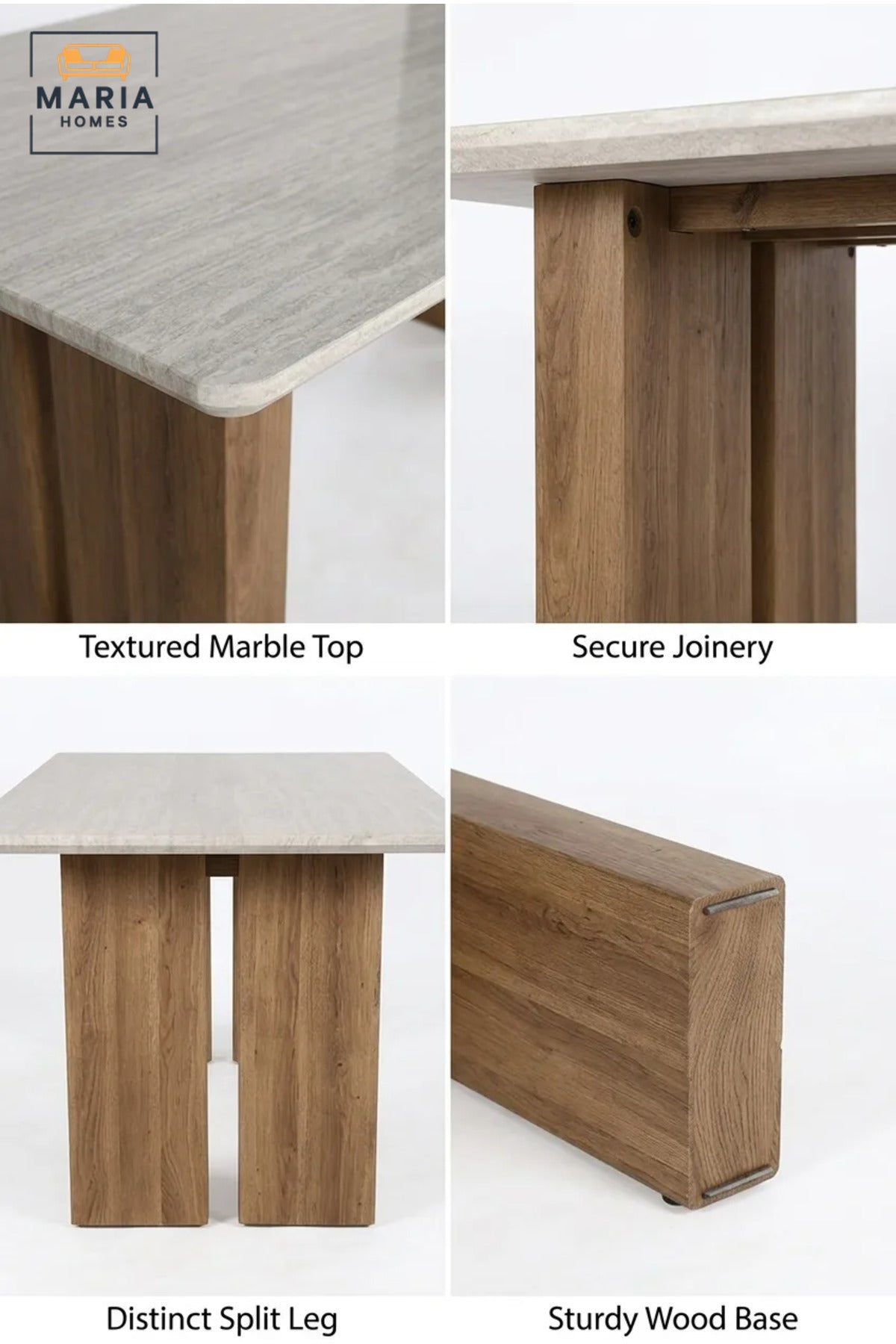 Large Rectangular Dining Table with Wooden Top and Wide Wooden Panel Legs, Modern Minimalist Table for Dining Room, Kitchen, Café and Restaurant, Table Only Without Chairs
