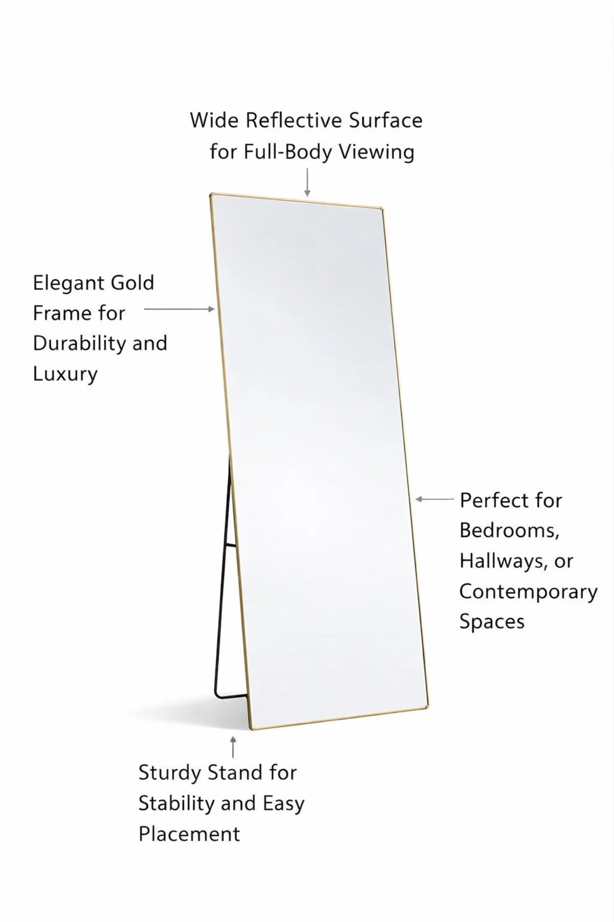 Premium Gold Full Length Floor Mirror Standing Bedroom Dressing Mirror HD Clarity Large Size 180x60