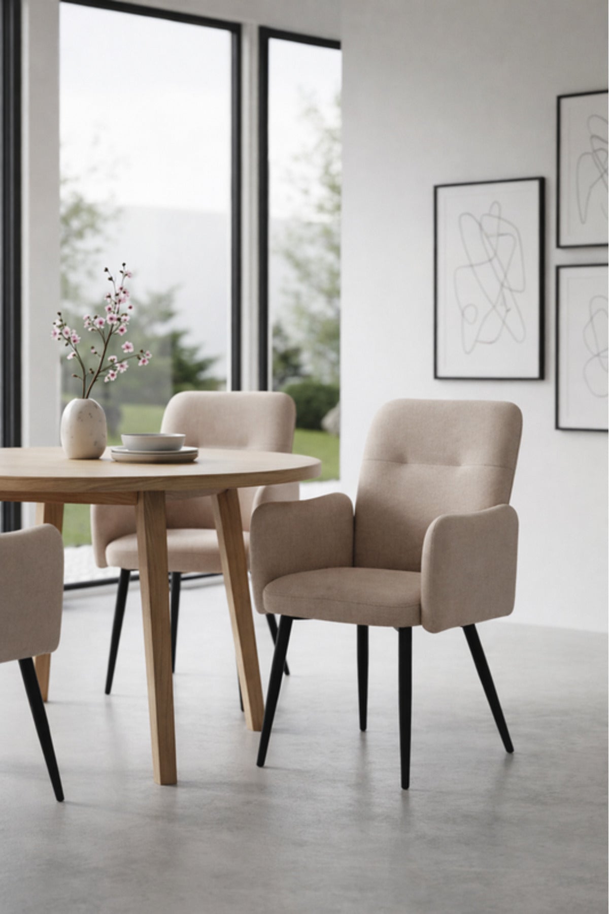 Beige Armchair with Black Metal Legs, 90x55x47 CM beige armchair Dining Room Chair