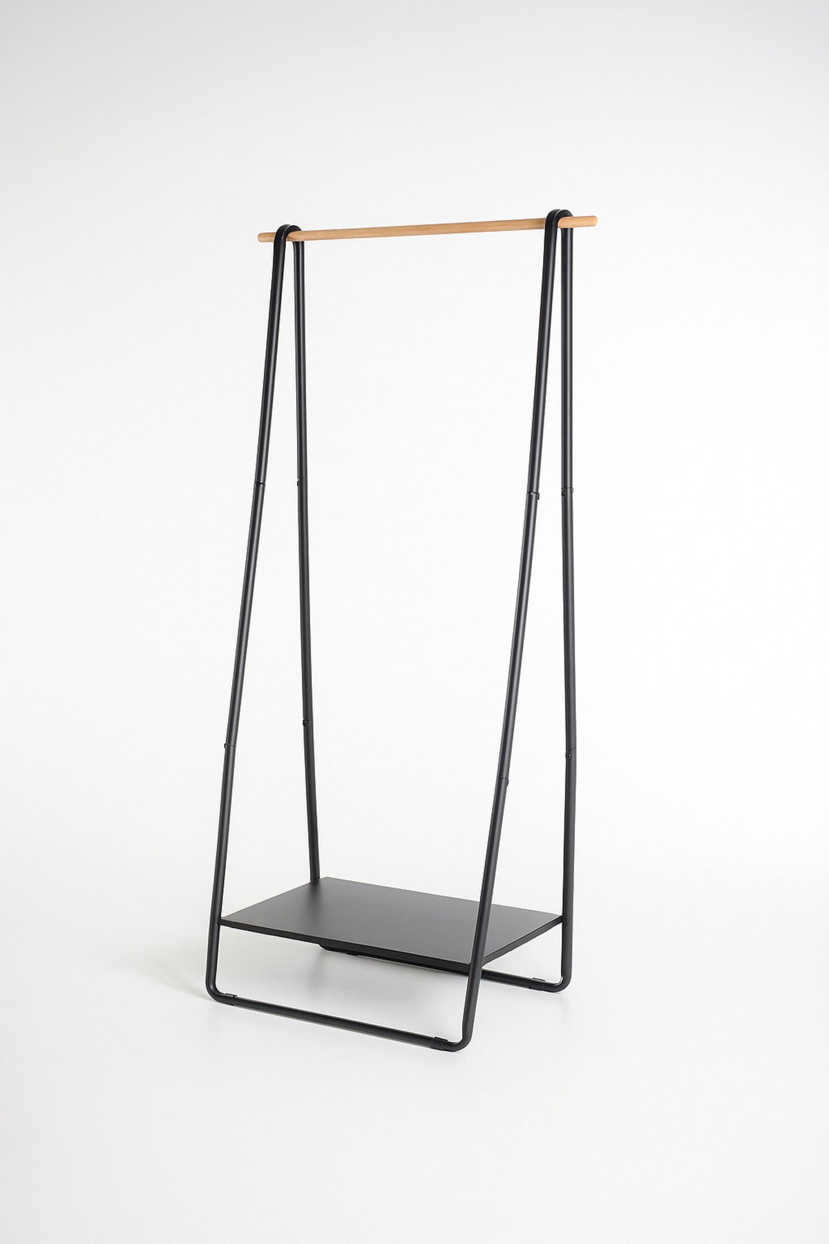 Minimalist Metal Clothes Rack with Wooden Hanging Rod and Storage Shelf Ð Black