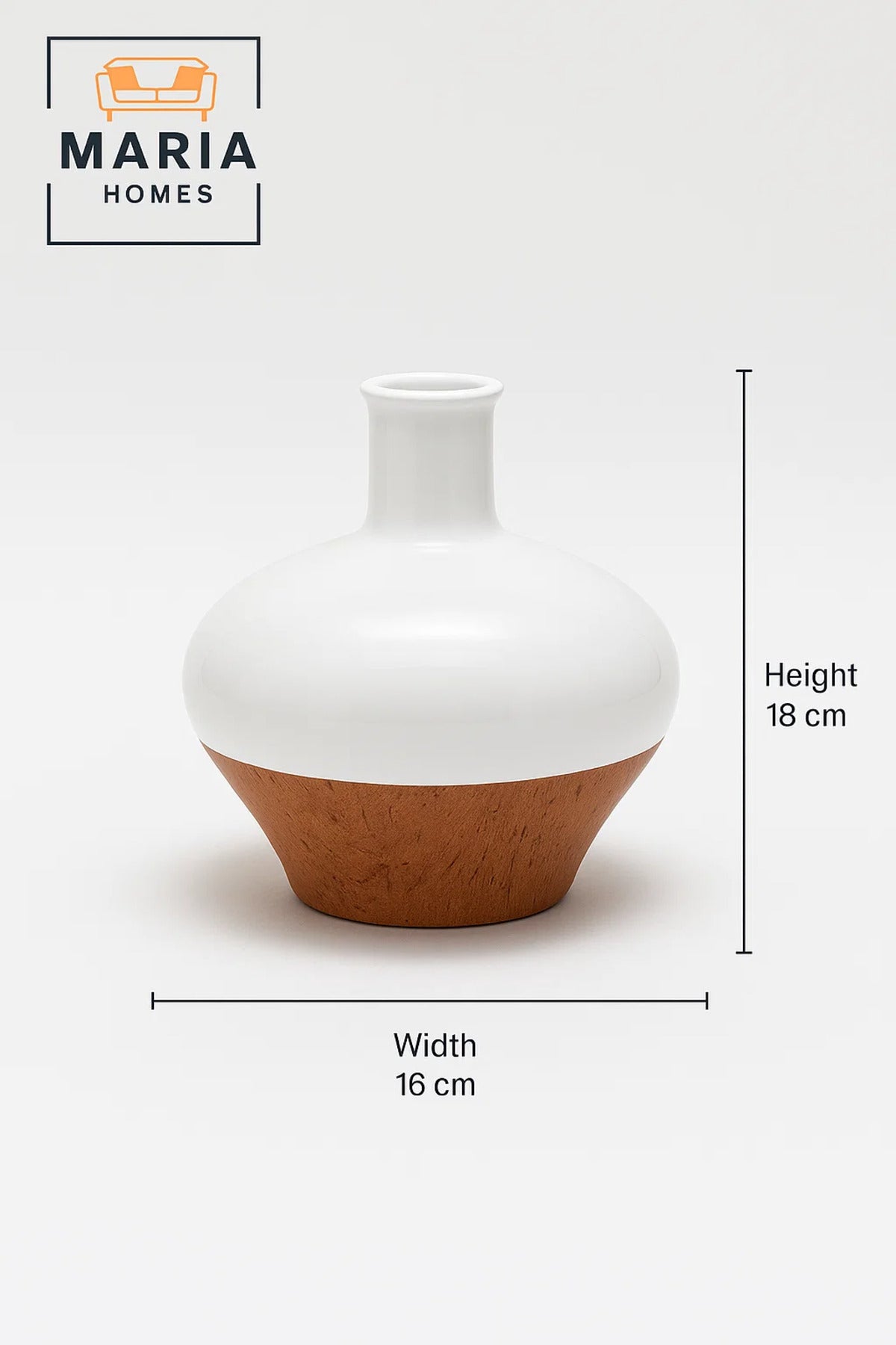 White and Cork Finish Ceramic Vase – Wide Round Decorative Flower Pot