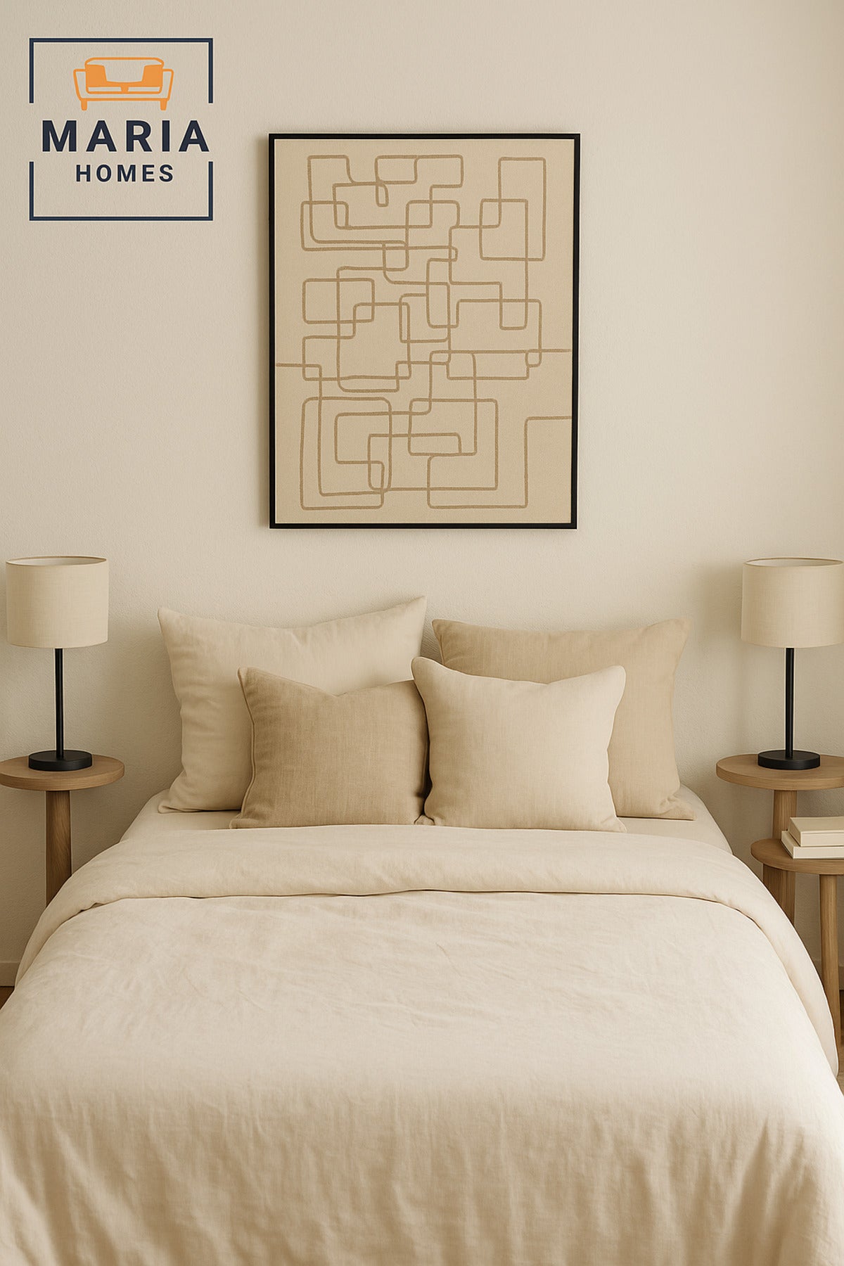 Large Minimalist White & Beige Geometric Line Wall Art Ð Framed Canvas 120_80 cm