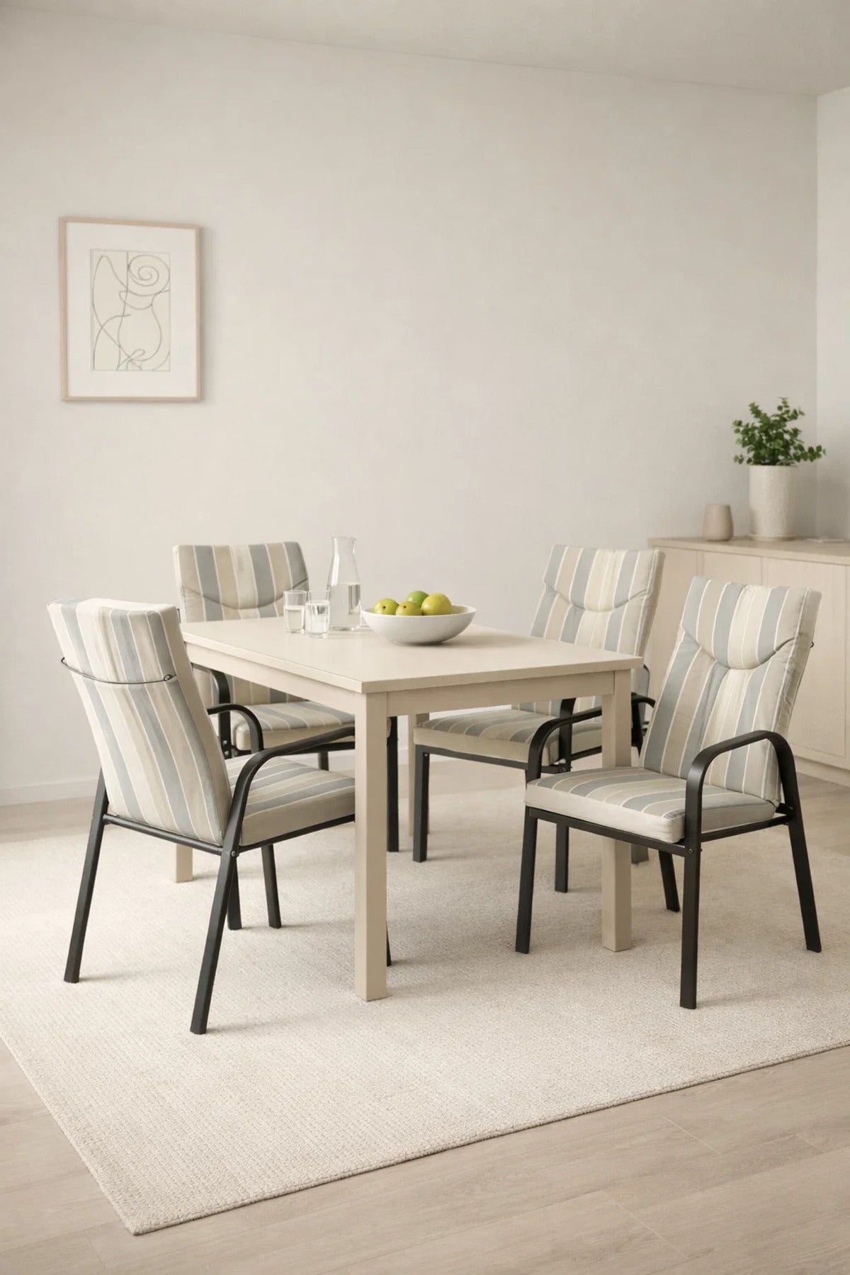 Comfortable Striped Lounge Chair with Grey and Beige Cushions √ê Stylish and Supportive Seating