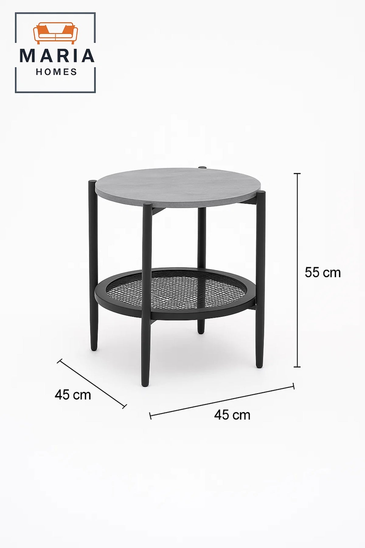 Modern Grey Side Table √ê Round Coffee Table with Storage Shelf 45_45_55 cm