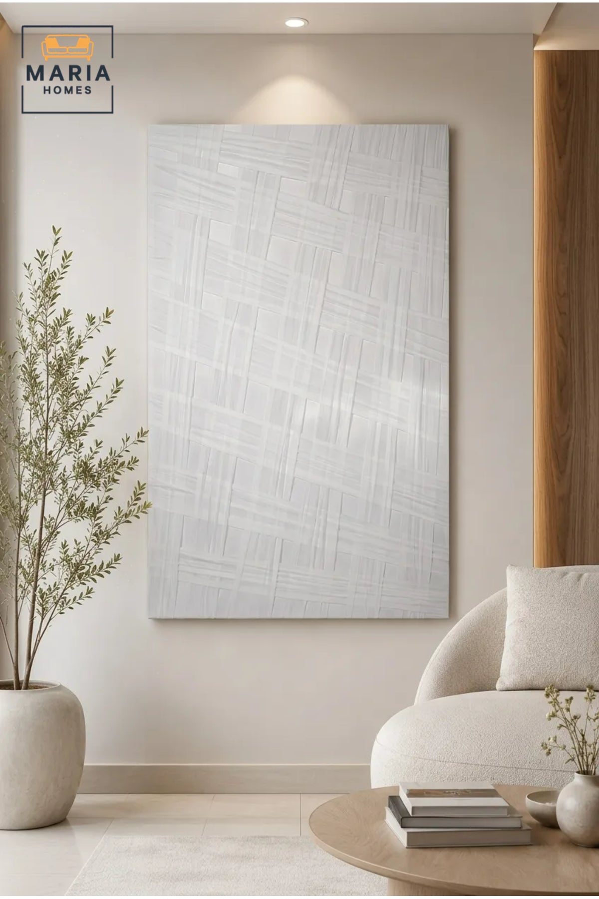 White Woven Grid Textured Wall Art √ê Modern Abstract Relief Decorative Panel