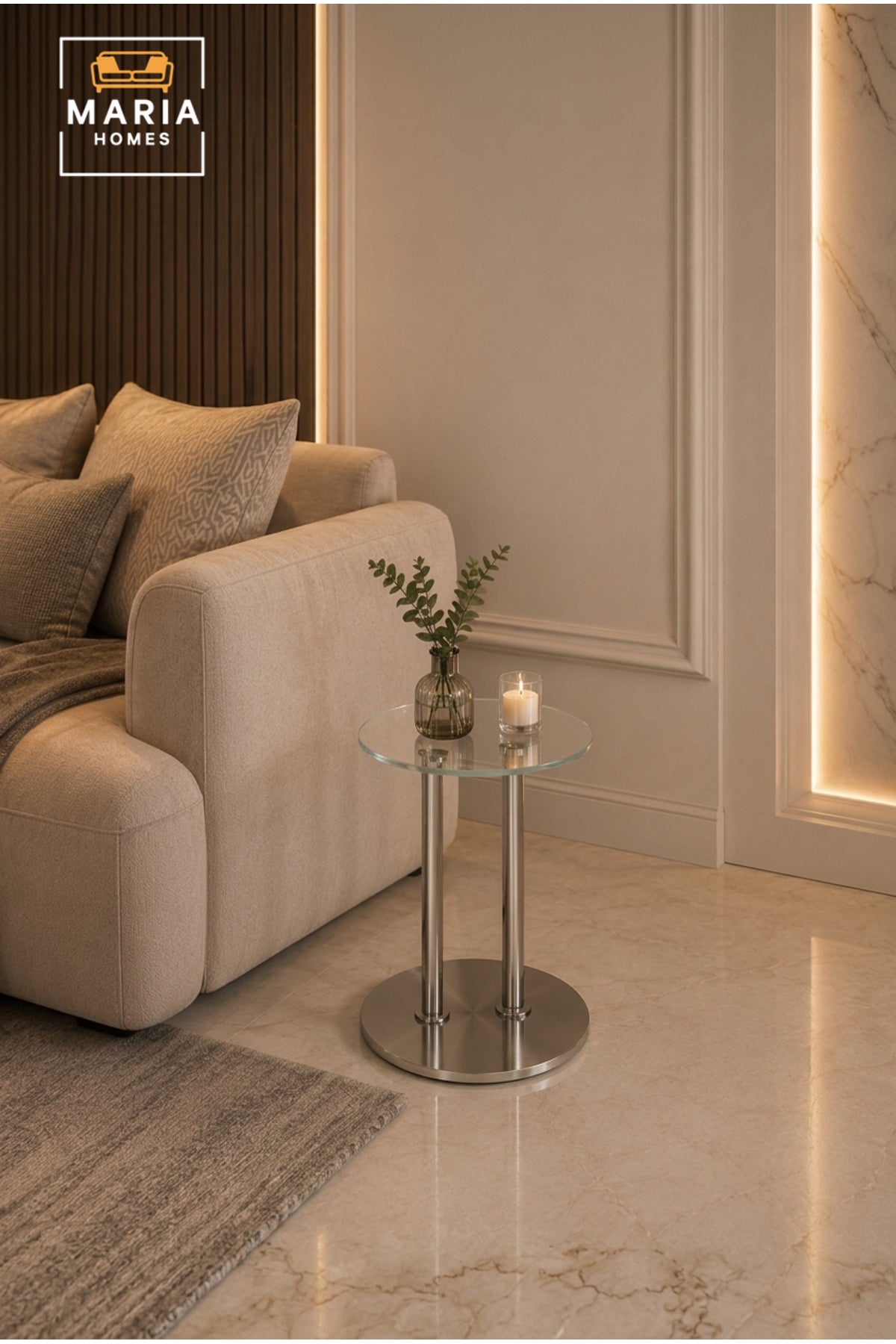 Modern Glass Side Table Round End Table Accent Table for Living Room Bedroom Silver