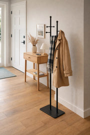 Modern Black Metal Double Coat Rack Stand with Hooks