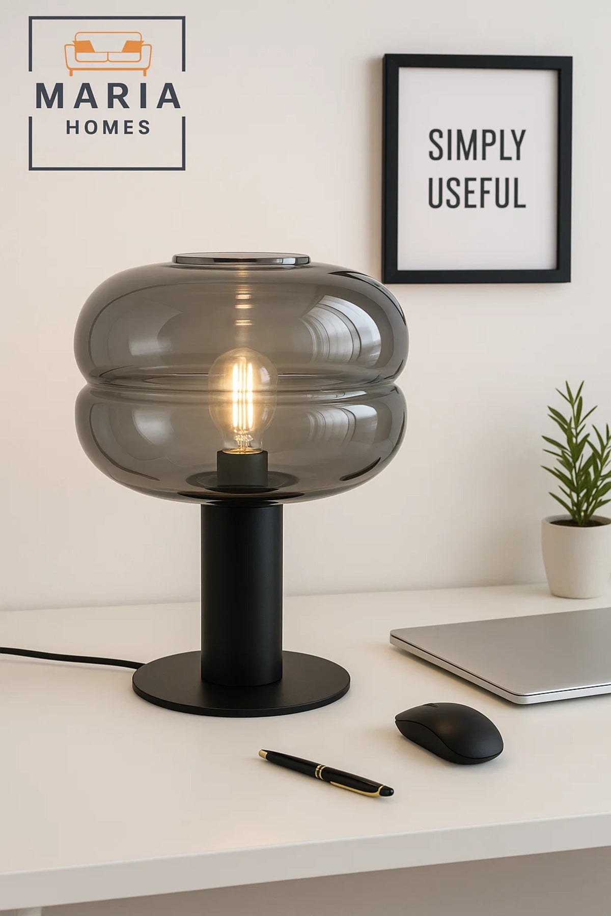 Modern Black Table Lamp with Smoked Glass Shade