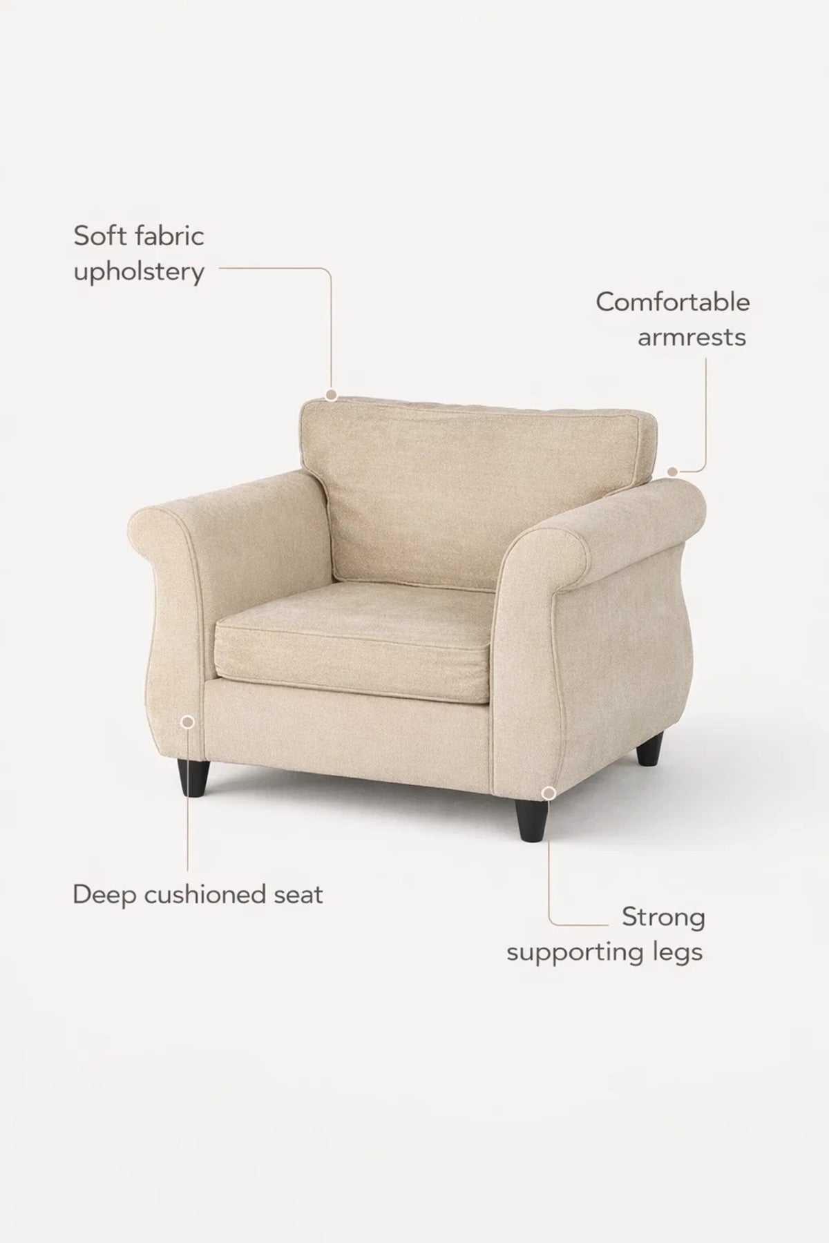 Beige Single Seater Sofa with Cushioned Seat and Classic Design