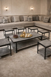 Modern Grey Coffee Table Set with 6 Side Tables and Shelf modern grey coffee Center