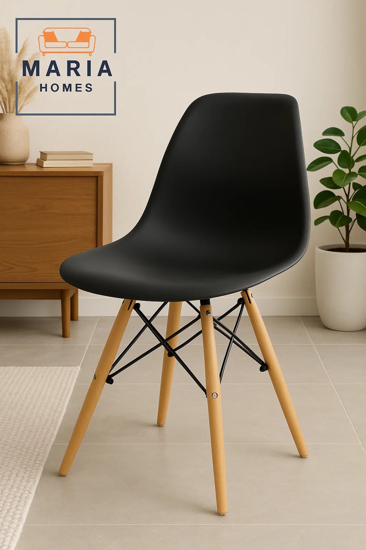 Black Modern Plastic Dining Chair with Wooden Legs Ð Ergonomic Minimalist Seating for Home or Office