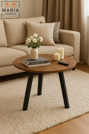 Minimalist Round Side Table with Wooden Top and Sturdy Black Legs