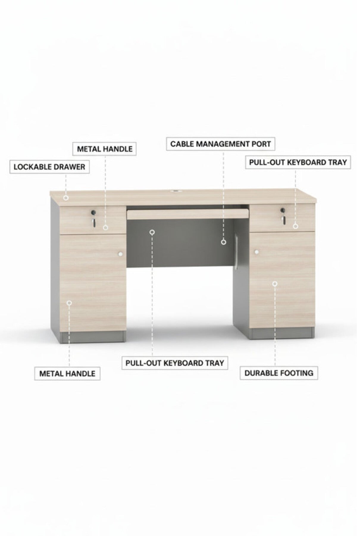 Modern Light Wood Office Desk with Storage and Cable Management