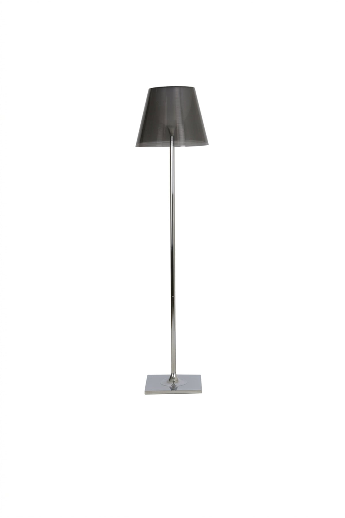 Modern Chrome Floor Lamp with Smoked Transparent Shade, Slim Upright Stand and Square Base Decorative Standing Light for Living Room Bedroom and Office