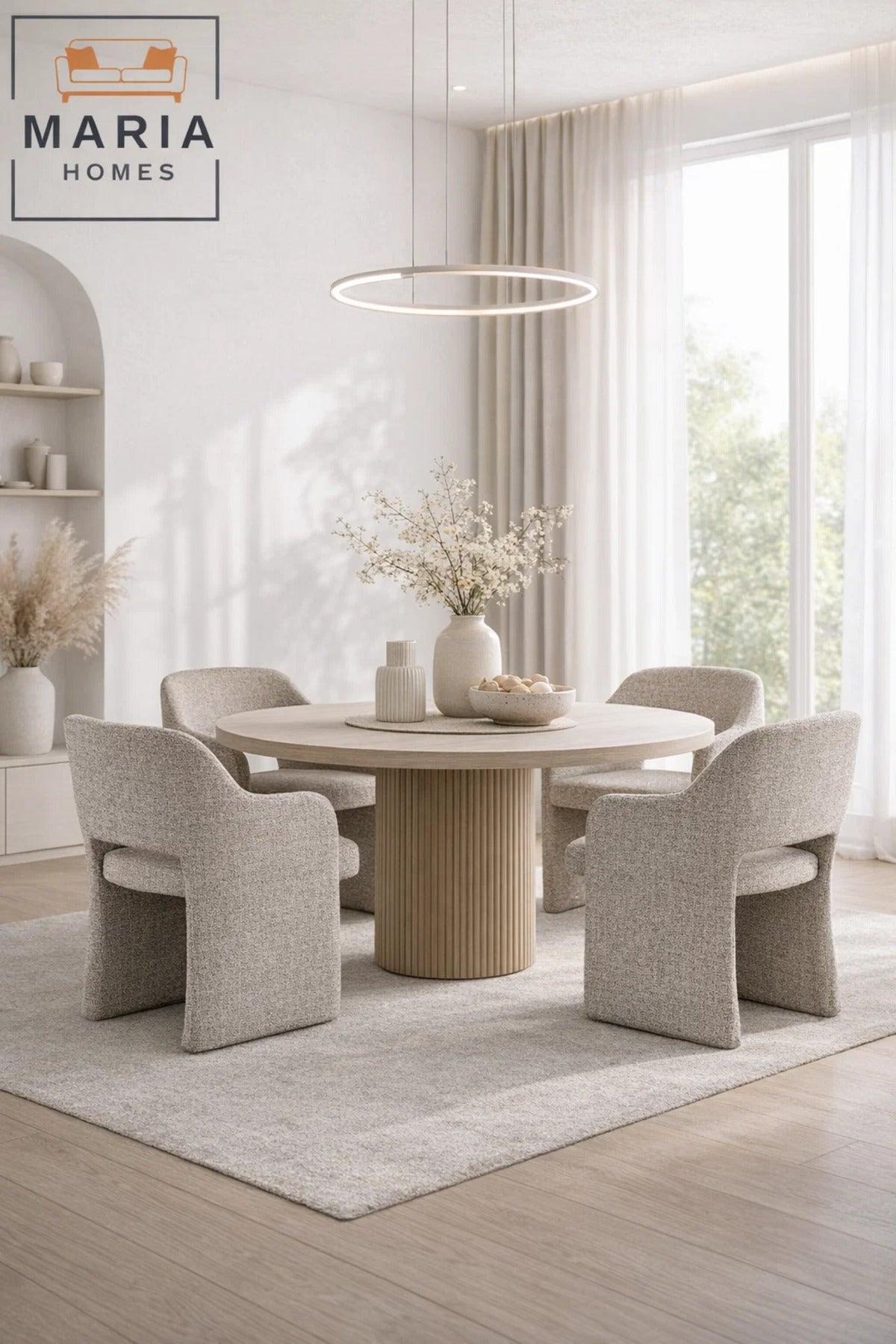 Beige Dining Chair Ð Modern Upholstered Chair with Curved Design