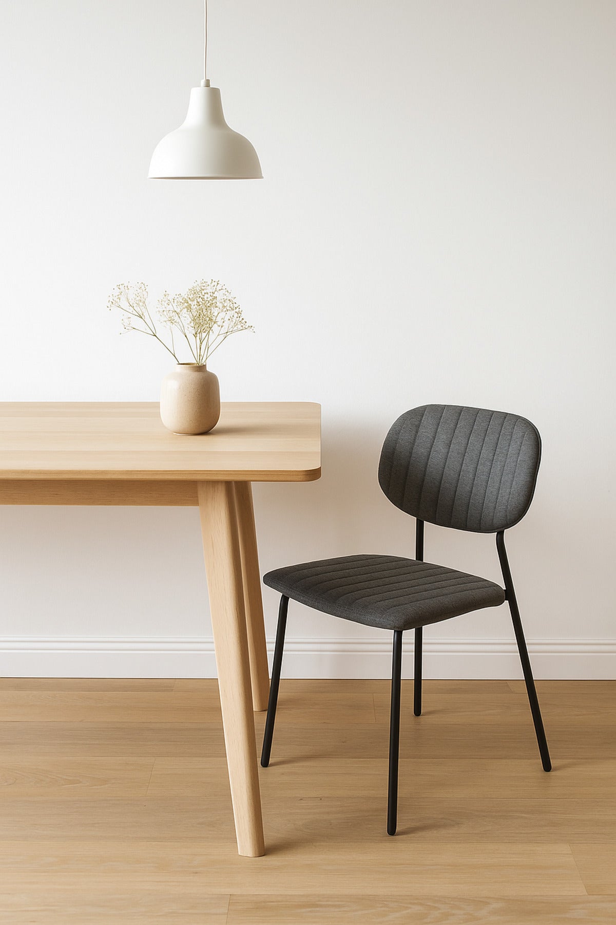 Light Blue Fabric Dining Chair Ð Modern Minimalist Chair with Black Metal Legs for Dining Room