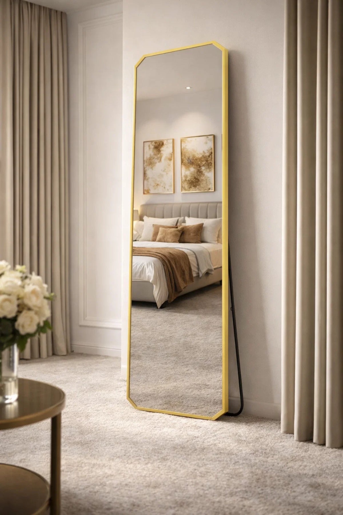 Modern Gold Floor Mirror 170x50cm Aluminum Frame Shatterproof Full Body Bedroom Dressing Decor