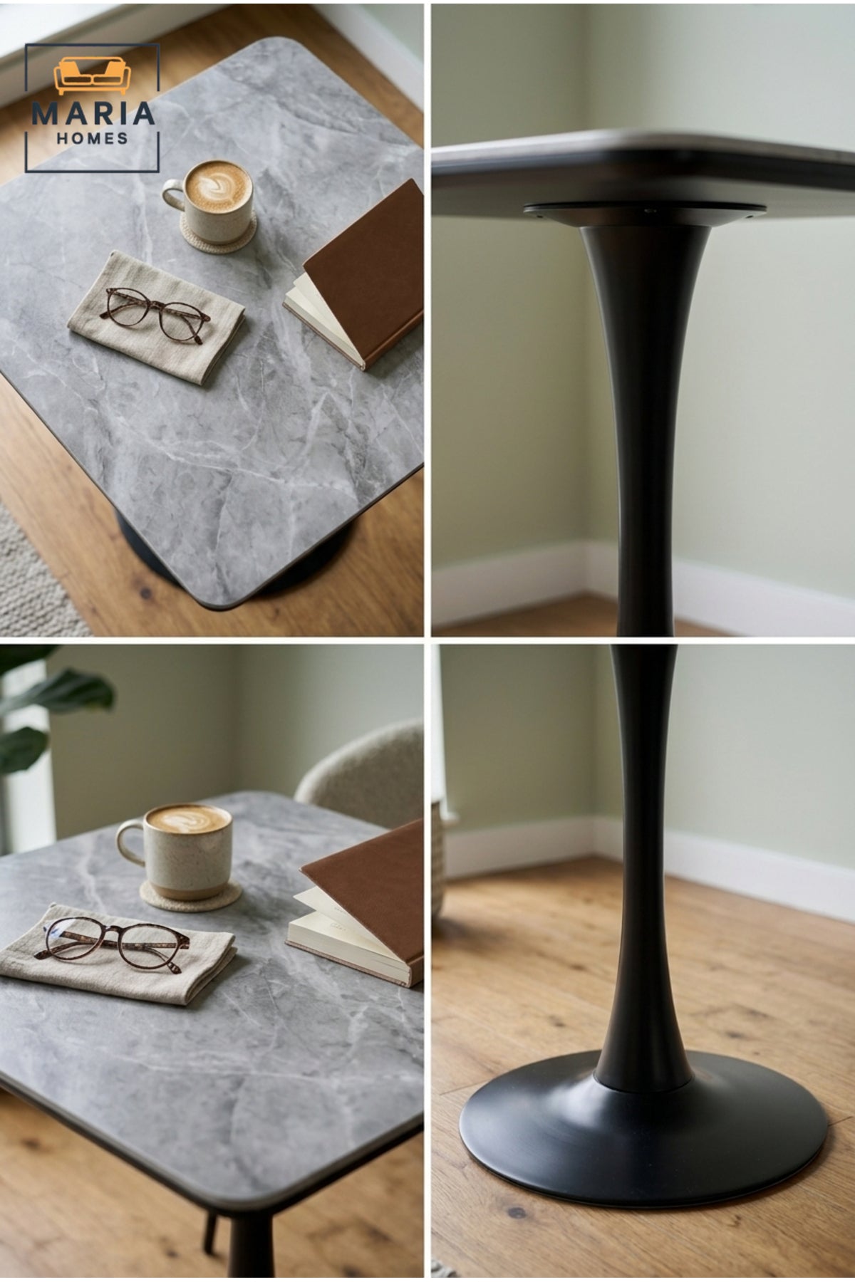 Modern Square Caf≈Ω Table with Marble-Effect Top √ê Pedestal Bistro Table for Caf≈Ω, Restaurant & Coffee Shop