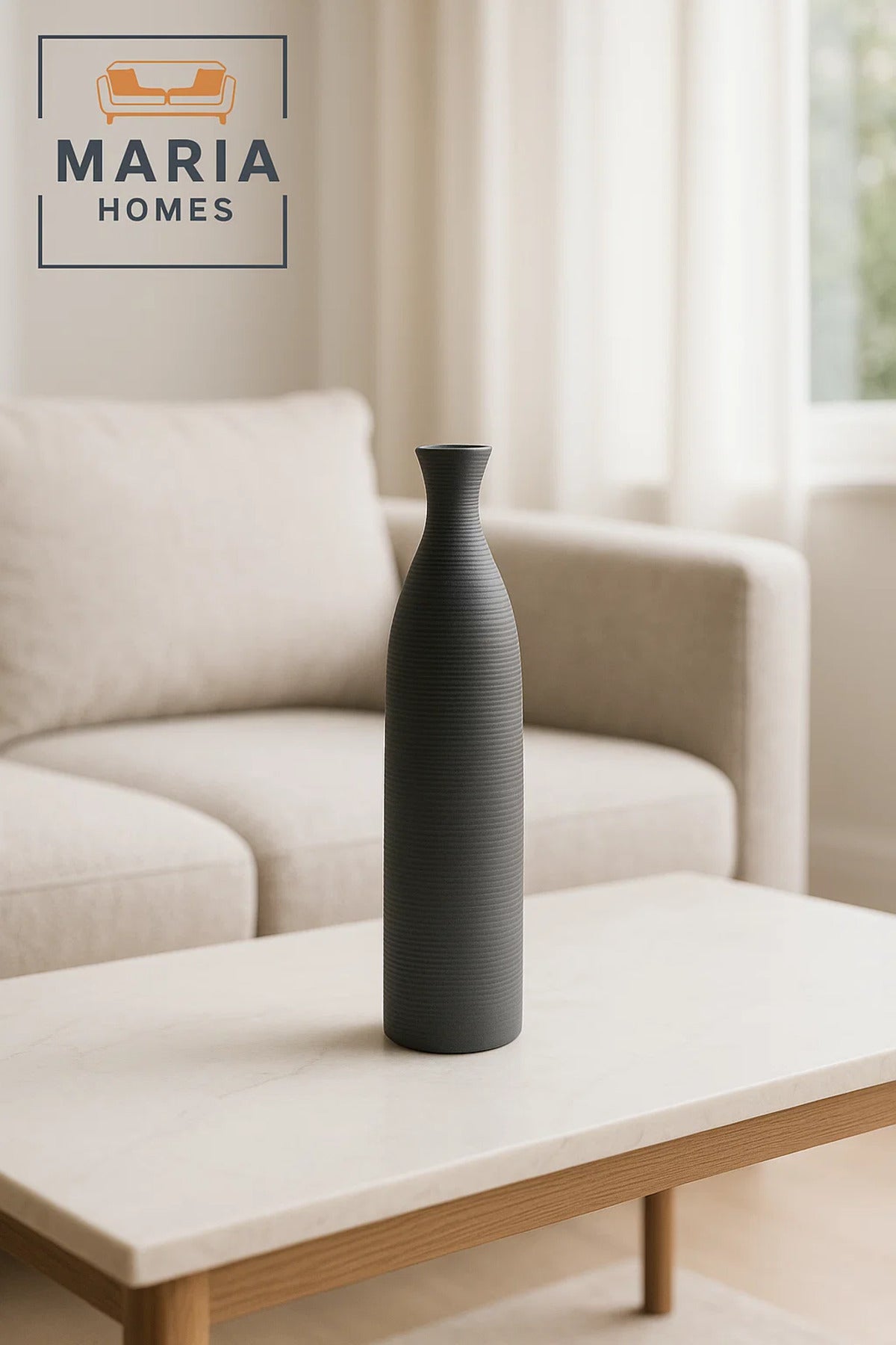 Modern Tall Grey Decorative Vase Ð Slim Ceramic Flower Vase for Home and Office Decor