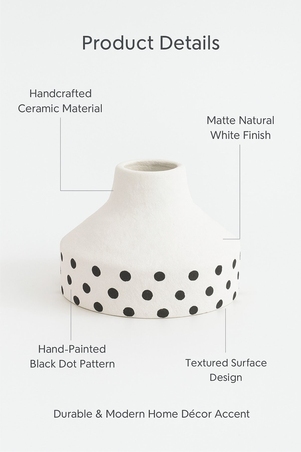 Natural White Ceramic Vase with Black Dots Ð Small Cone Decorative Vase