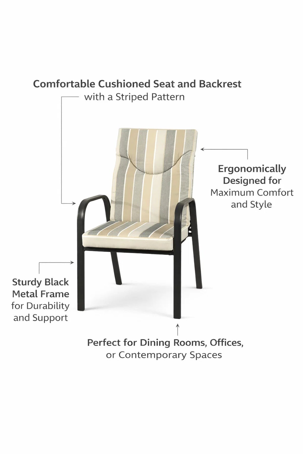 Comfortable Striped Lounge Chair with Grey and Beige Cushions √ê Stylish and Supportive Seating