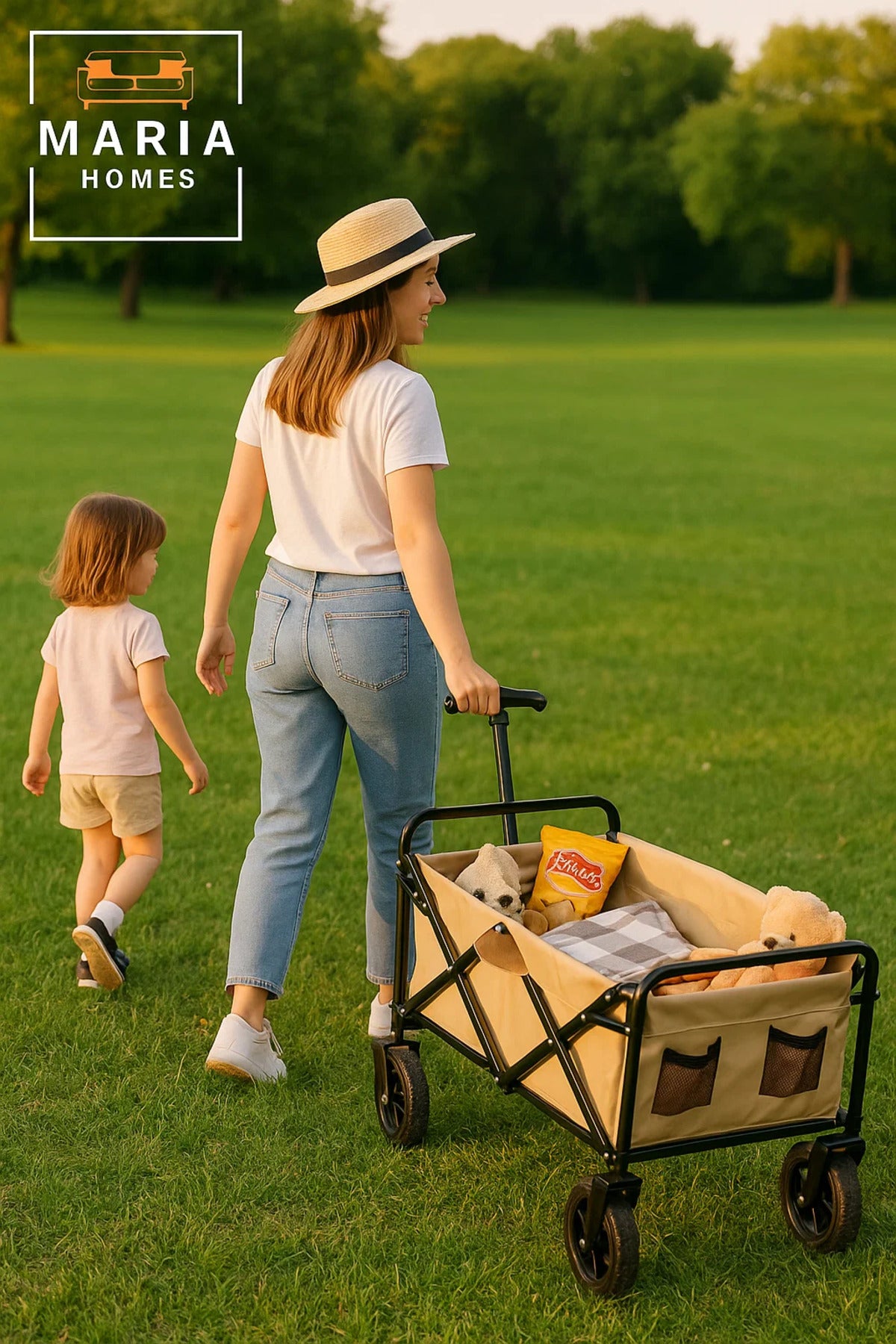 Foldable Utility Cart with Wheels Ð Outdoor Pull Trolley for Kids, Picnic, Garden, or Beach Use