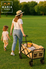 Foldable Utility Cart with Wheels Ð Outdoor Pull Trolley for Kids, Picnic, Garden, or Beach Use