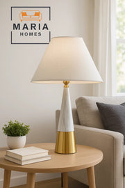 Cone-Shaped Marble and Gold Table Lamp