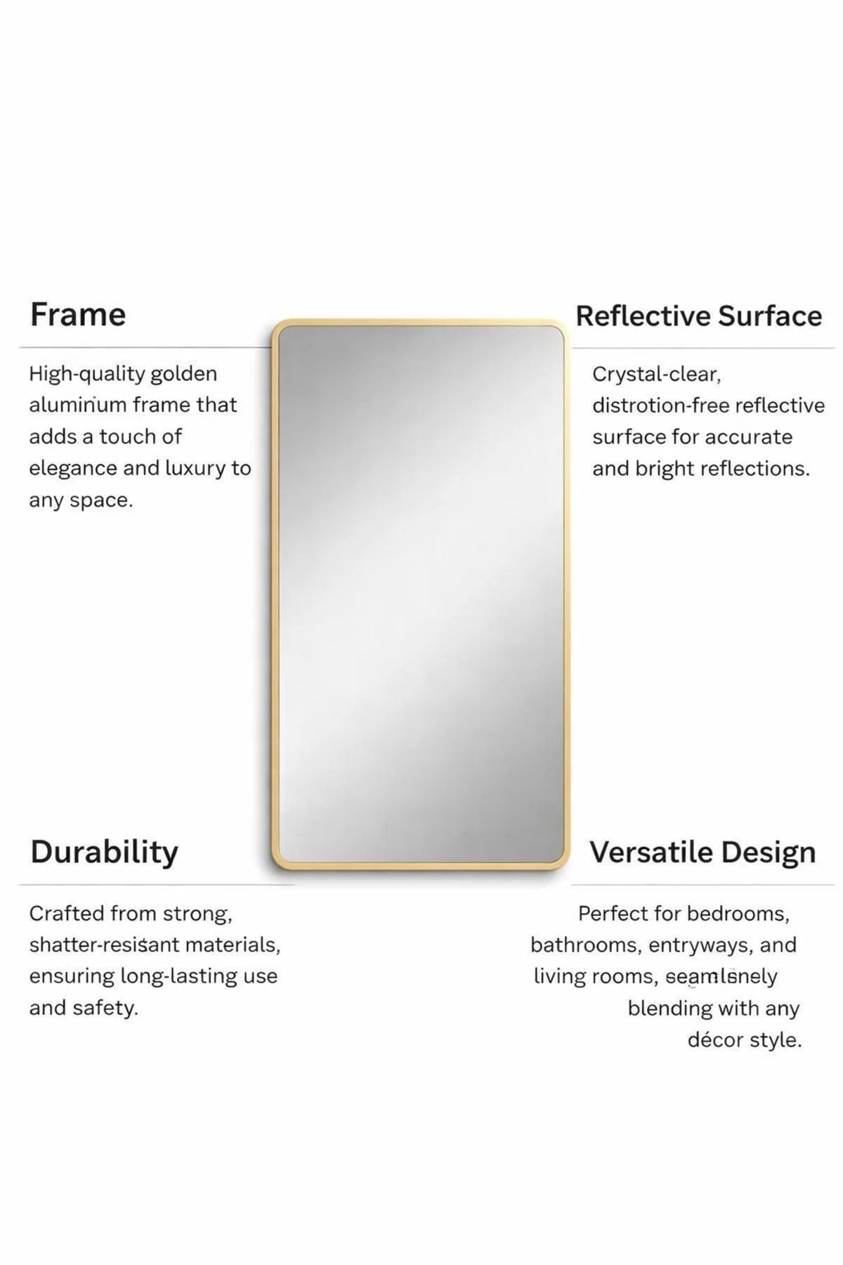 Gold Rectangular Wall Mirror for Bedroom, Bathroom, Dressing & Home D≈Ωcor
