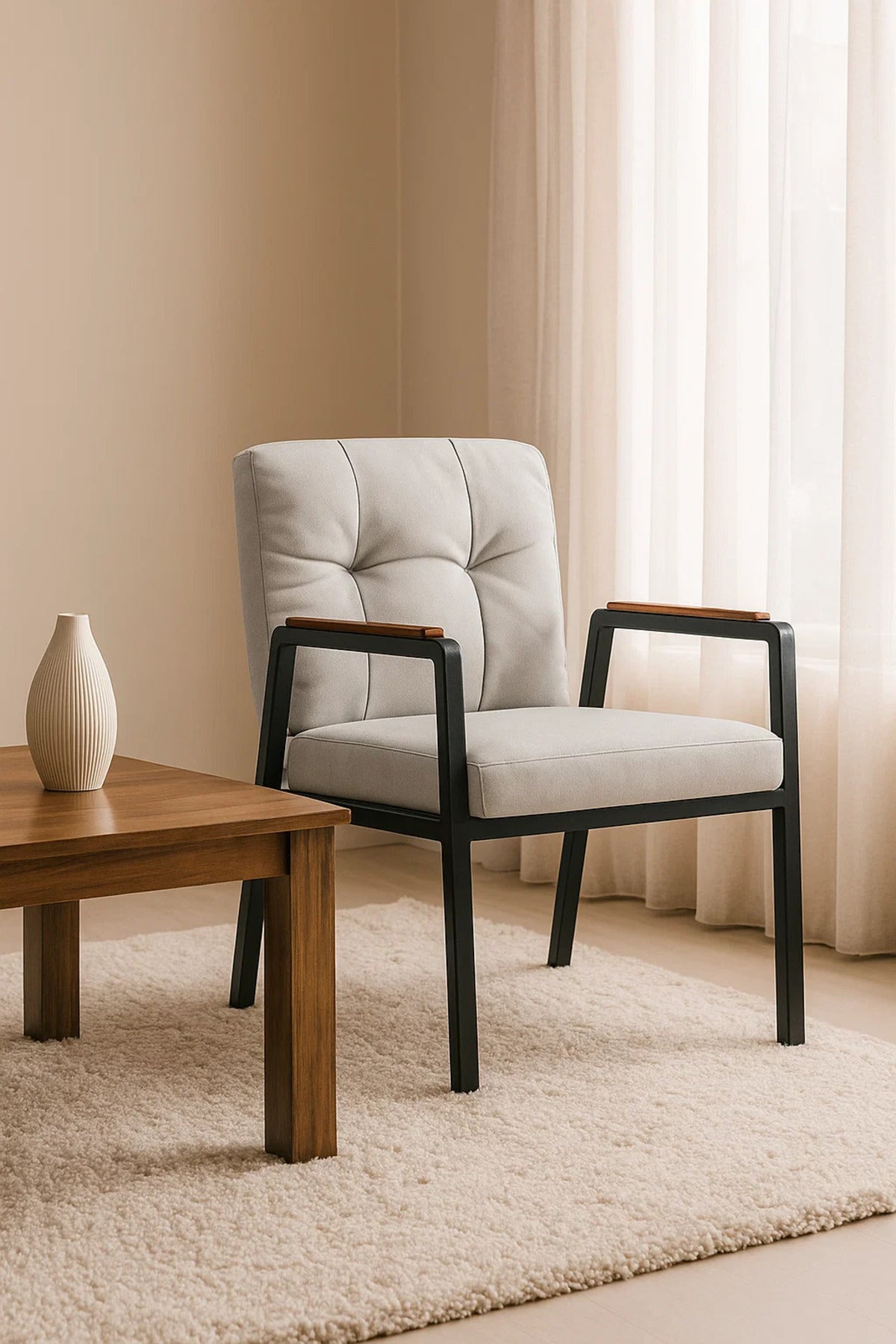 Modern Light Grey Padded Lounge Chair with Metal Frame, Comfortable Armchair for Home & Office Use