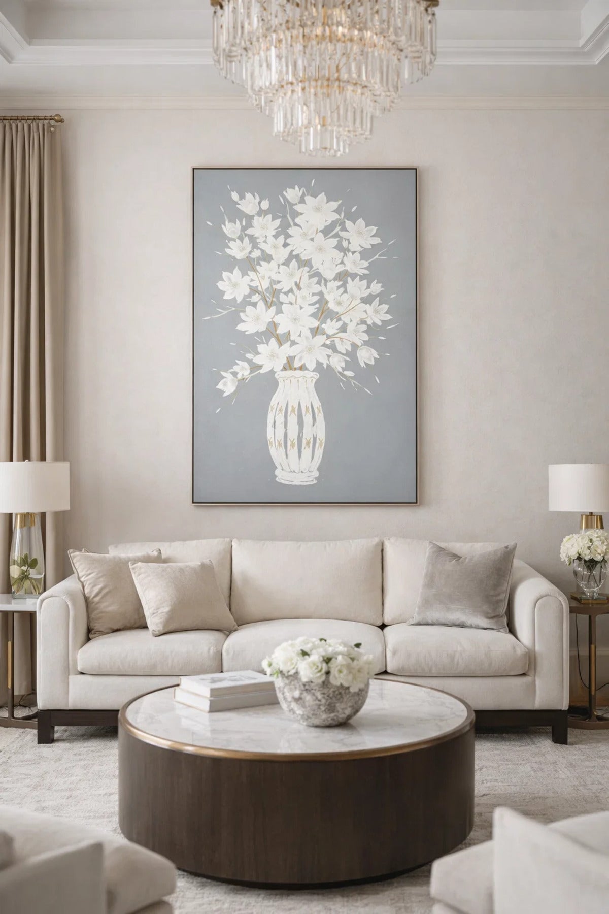 Large Floral Wall Art White Flowers in Vase Canvas Painting for Living Room Bedroom Decor 150x100cm