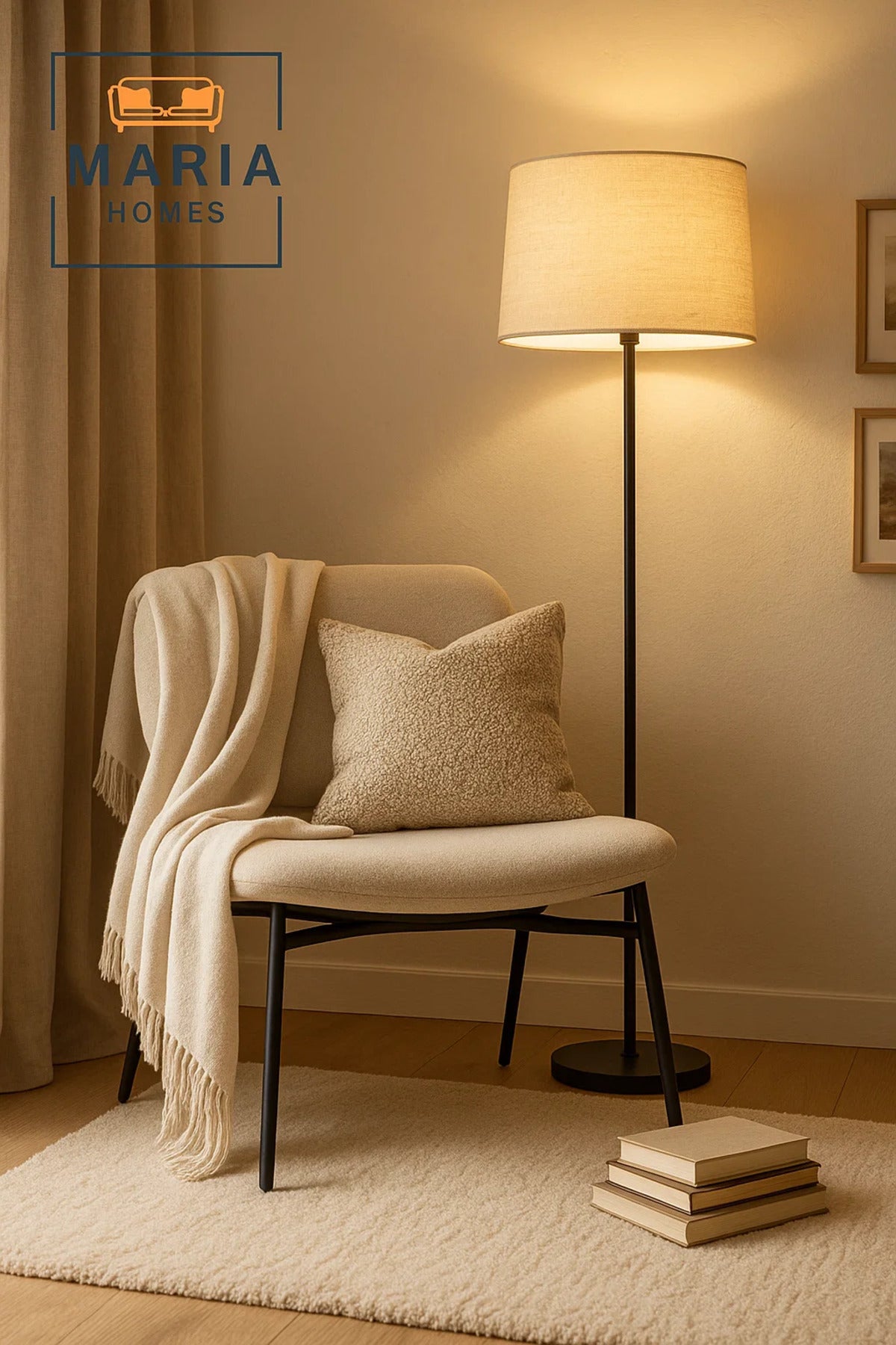 Modern Cream Lounge Chair with Black Metal Legs
