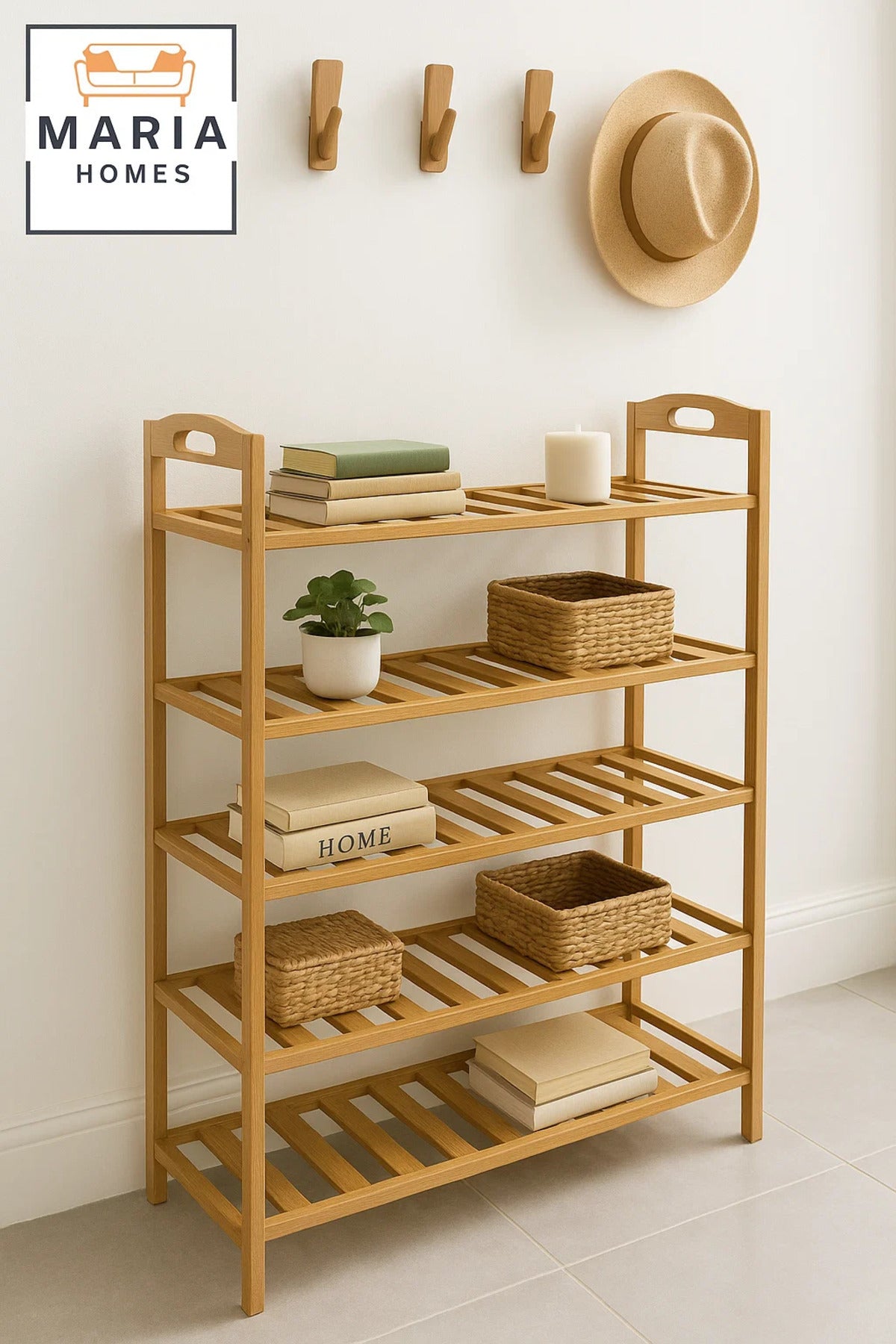 5-Tier Wooden Shoe Rack Shelf Organizer for Entryway, Closet or Bedroom Ð Sturdy and Spacious
