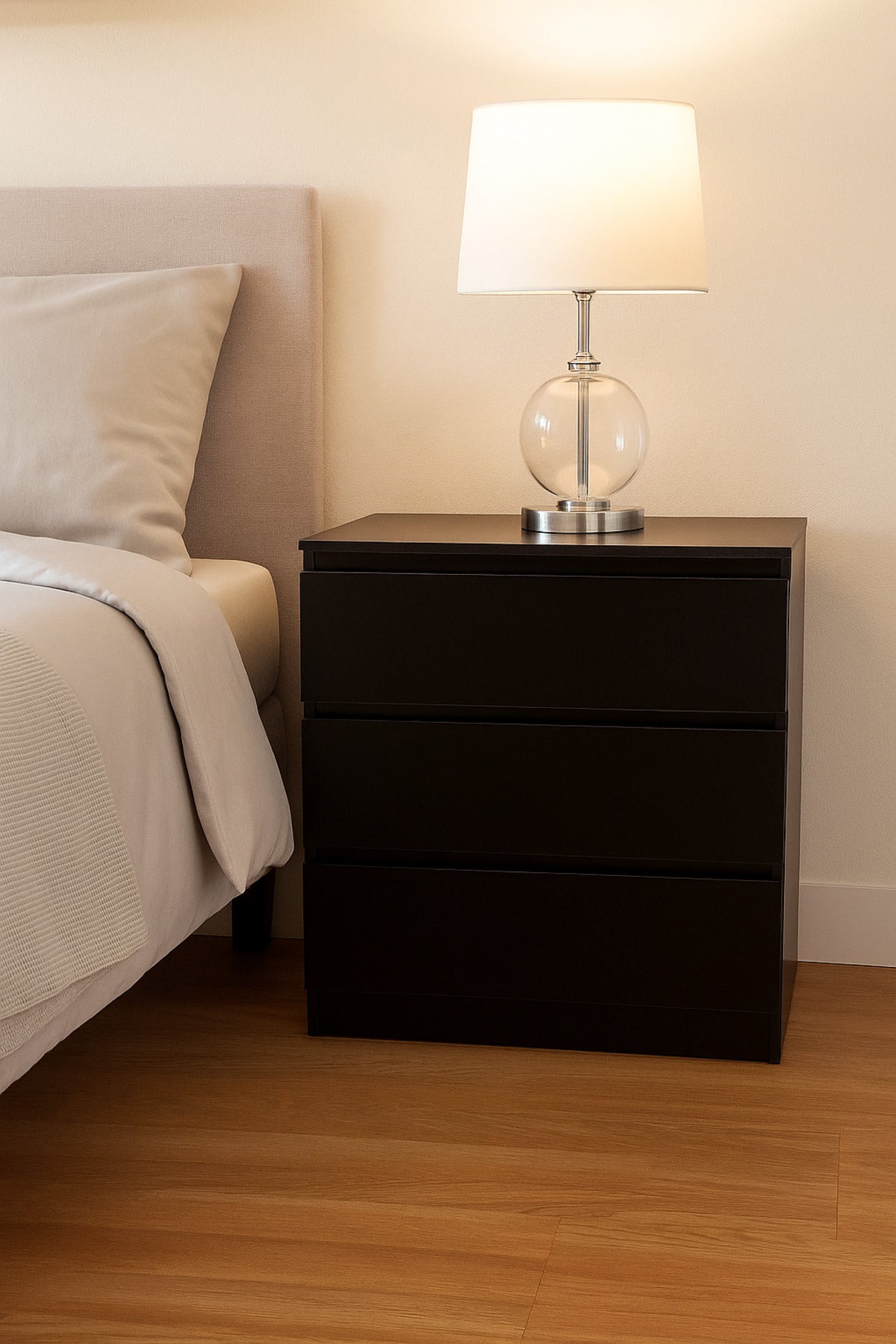 Black Wooden Drawer Cabinet 80_48_79 cm Ð Modern 3-Drawer Dresser for Bedroom, Living Room & Office