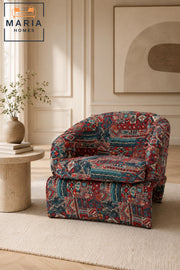 Traditional Persian Pattern Accent Chair Ð Upholstered Barrel Lounge Chair for Living Room, Bedroom, Hotel & Reception Area