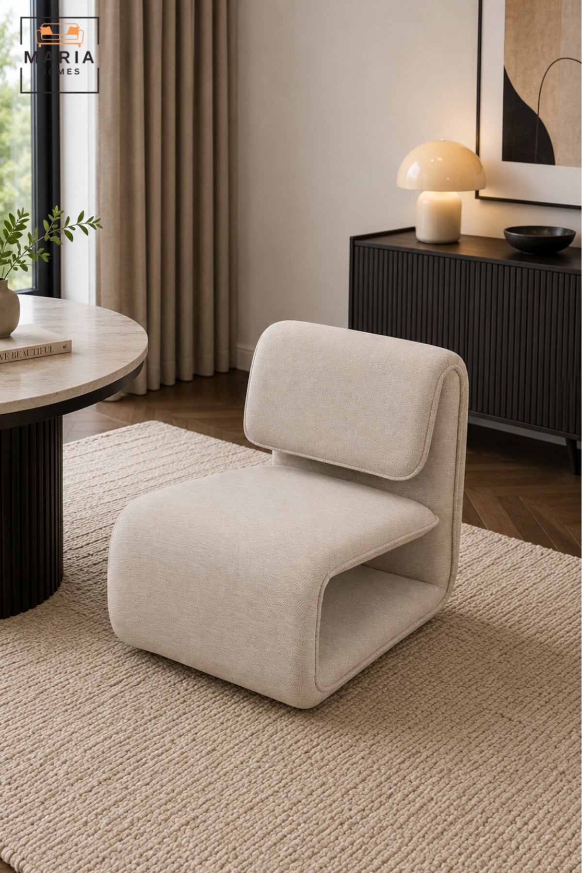 Modern Upholstered Accent Chair with Curved Sled Base & Padded Backrest | Contemporary Lounge Chair for Living Room, Bedroom, Office & Reception