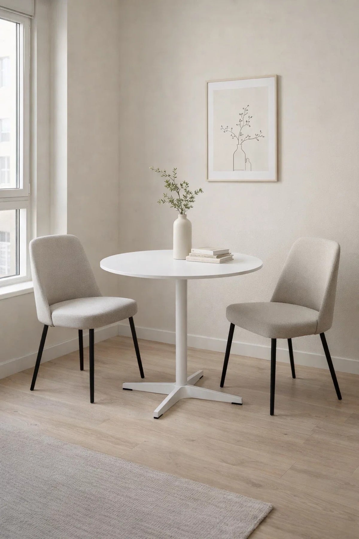 Minimalist White Round Dining Table 80cm Modern Pedestal Design for Small Kitchens and Cafes