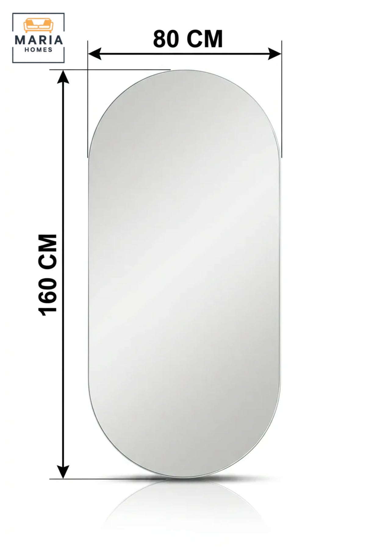 Large Frameless Capsule-Shaped Wall Mirror, Modern Full-Length Decorative Mirror for Bedroom, Dressing Room, Walk-In Wardrobe and Hallway