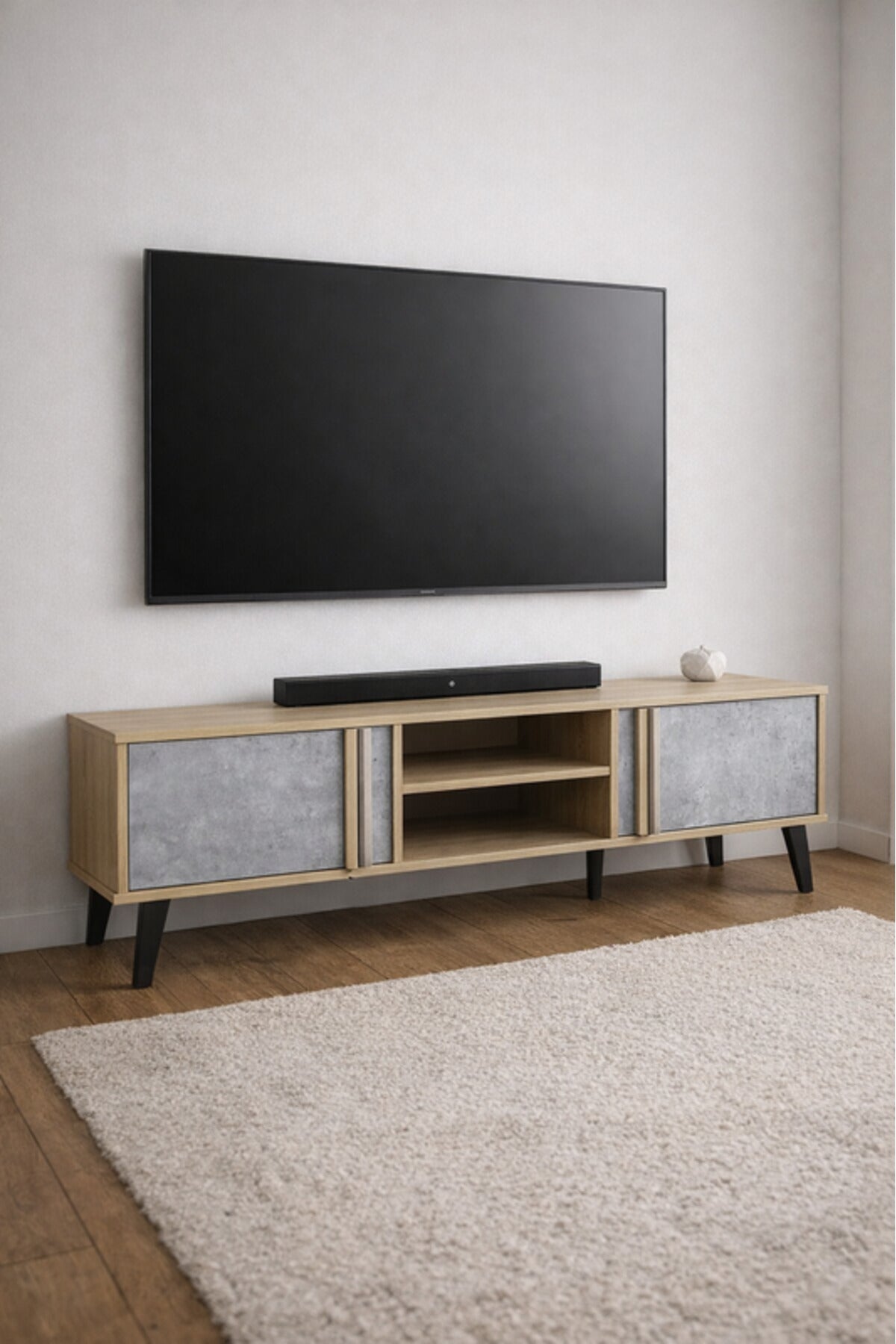 Modern Wood and Grey TV Stand with Storage 180 _ 40 _ 45 cm