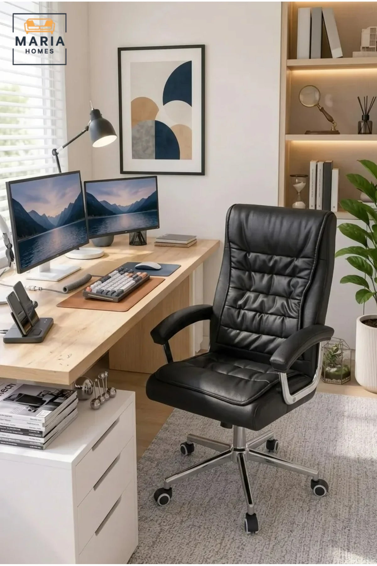 Executive Office Chair with High Backrest, Padded Armrests, Adjustable Swivel Seat and Rolling Wheels for Home Office, Study and Meeting Room