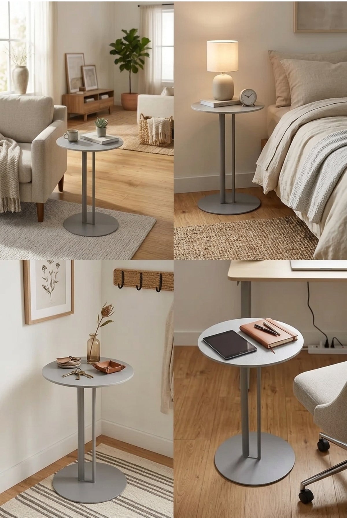 Modern Round Caf≈Ω Table with Grey Stone Top and Metal Pedestal Base √ê Contemporary Bistro Dining Table for Caf≈Ω, Restaurant, Kitchen & Lounge