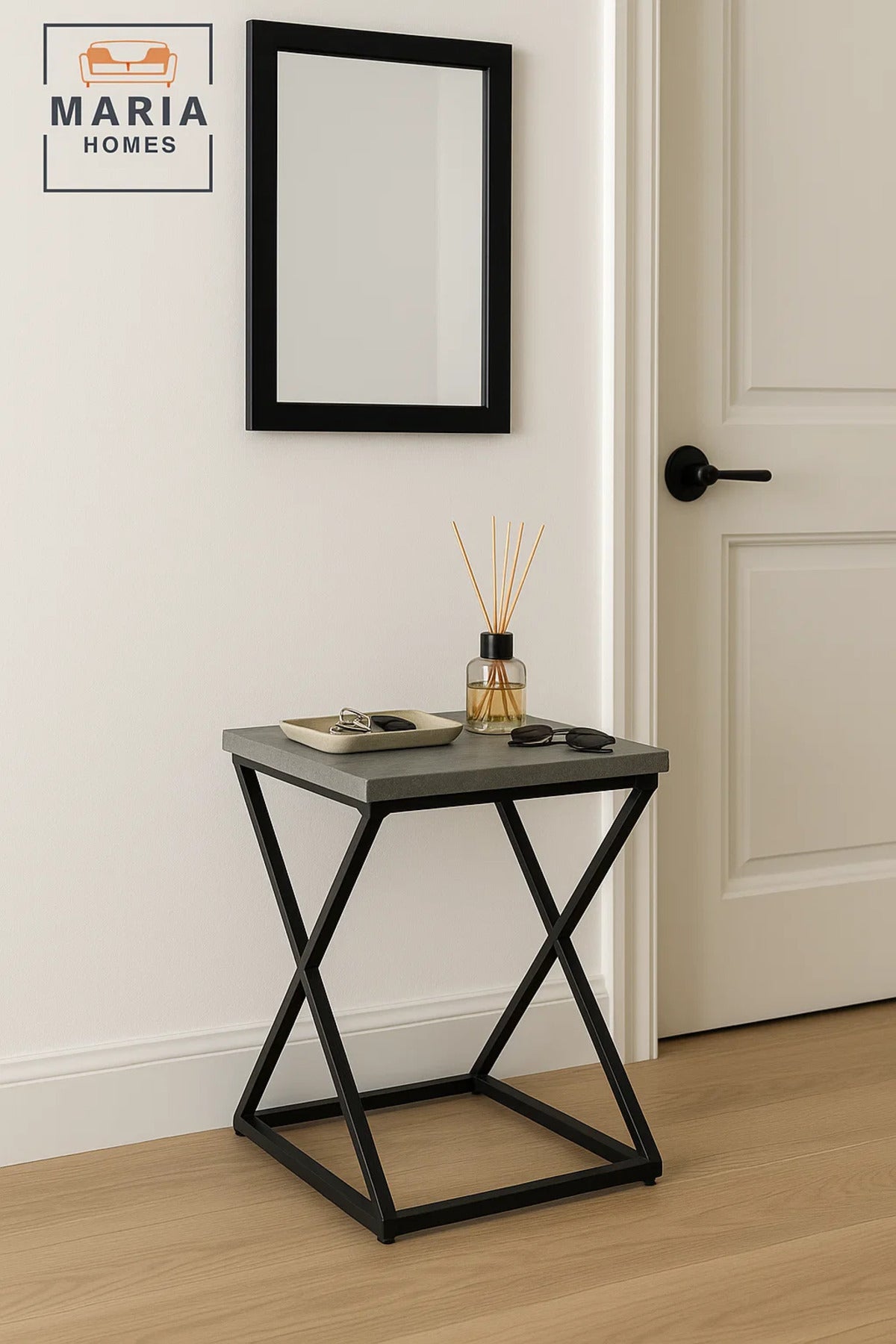 Stone-Look Square Table with Black Industrial X-Frame Base